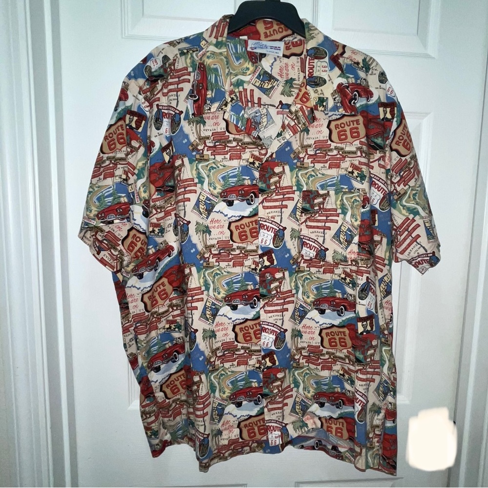 Cruisin USA Route 66 Print Short Sleeve Button Down Shirt. Sz XXL.